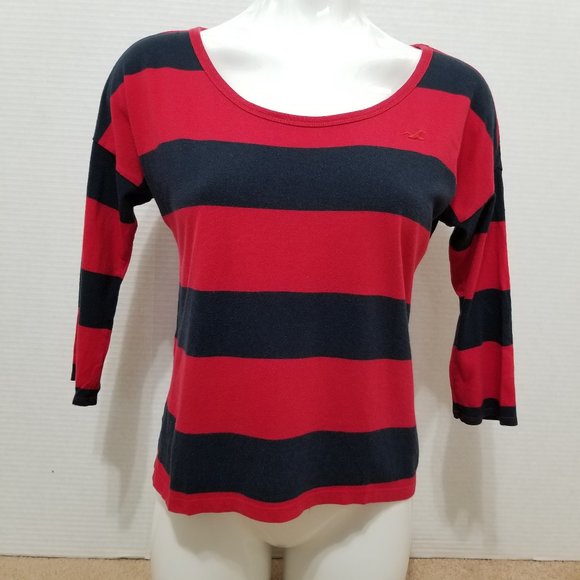 Hollister top Small Irregular 3/4 sleeve rugby striped preppy Y2K - Picture 1 of 10